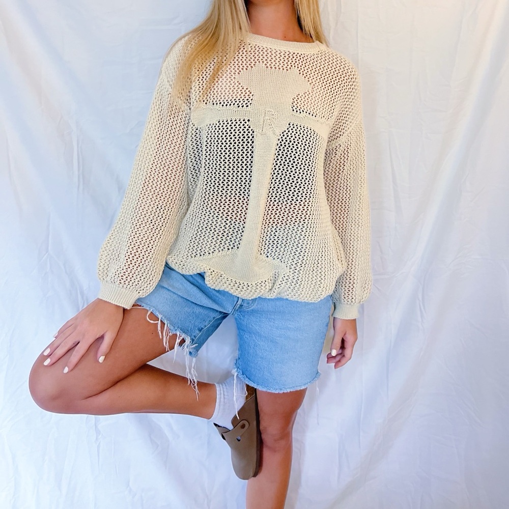 Ivory Open Knit Cross Sweater - Picture 1 of 7
